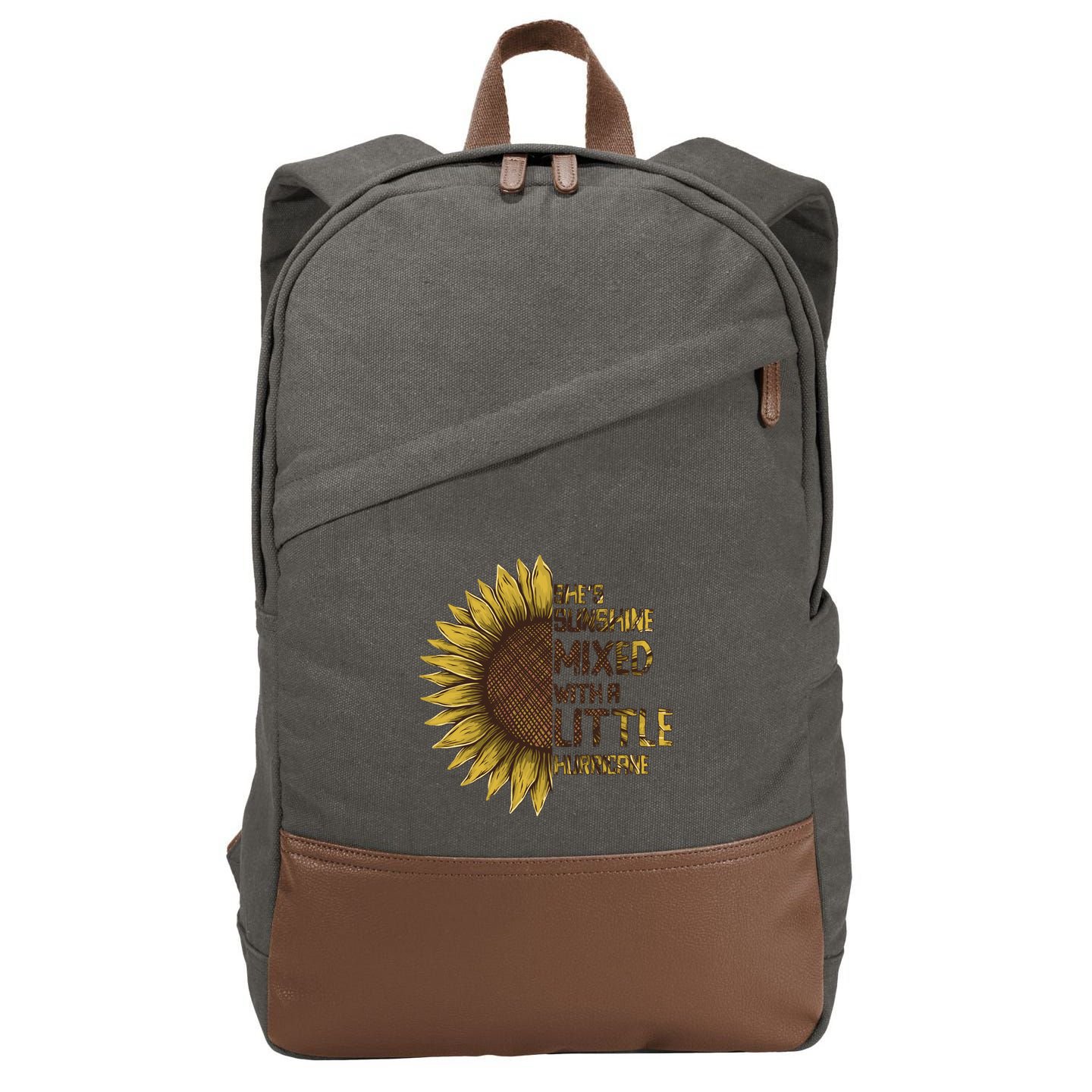 SheS Sunshine Mixed Hurricane Sunflower Lovers Gift Cotton Canvas Backpack