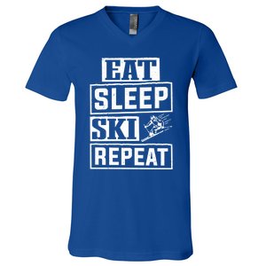 Skiier Skiing Mountain Eat Sleep Ski Repeat Cool Gift V-Neck T-Shirt