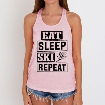 Skiier Skiing Mountain Eat Sleep Ski Repeat Cool Gift Women's Knotted Racerback Tank