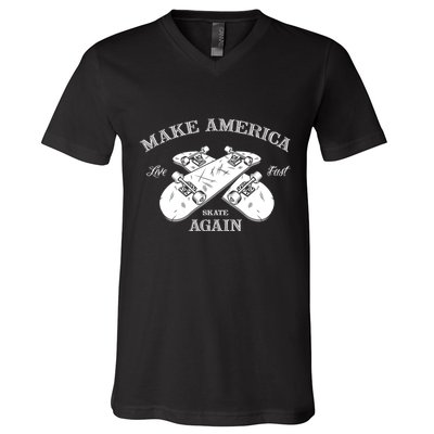 Skateboard Skateboarding Make America Skate Again Gift V-Neck T-Shirt