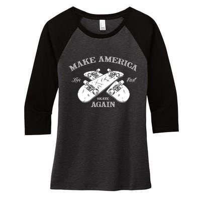 Skateboard Skateboarding Make America Skate Again Gift Women's Tri-Blend 3/4-Sleeve Raglan Shirt