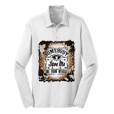 Somebody Save Me Country Music Nashville Silk Touch Performance Long Sleeve Polo