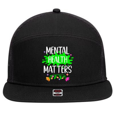 Support Squad Mental Health Awareness Lime Green Ribbon 7 Panel Mesh Trucker Snapback Hat