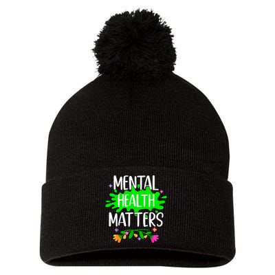 Support Squad Mental Health Awareness Lime Green Ribbon Pom Pom 12in Knit Beanie