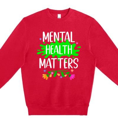 Support Squad Mental Health Awareness Lime Green Ribbon Premium Crewneck Sweatshirt