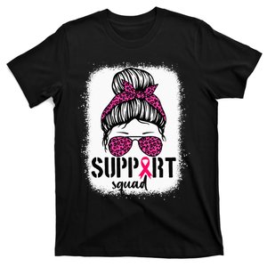 Support Squad Messy Bun Pink Warrior Breast Cancer Awareness T-Shirt