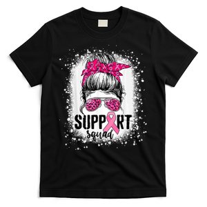 Support Squad Messy Bun Pink Warrior Breast Cancer Awareness  T-Shirt