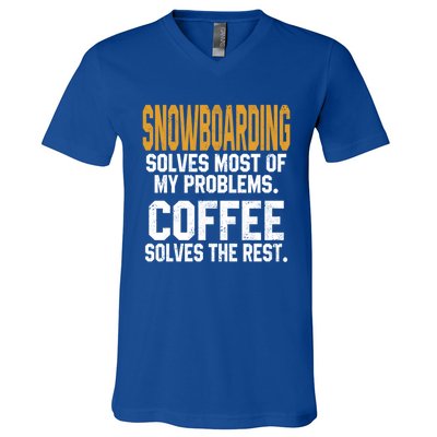 Snowboarding Solves My Problems Coffee Mountain Skiing Mom Gift V-Neck T-Shirt