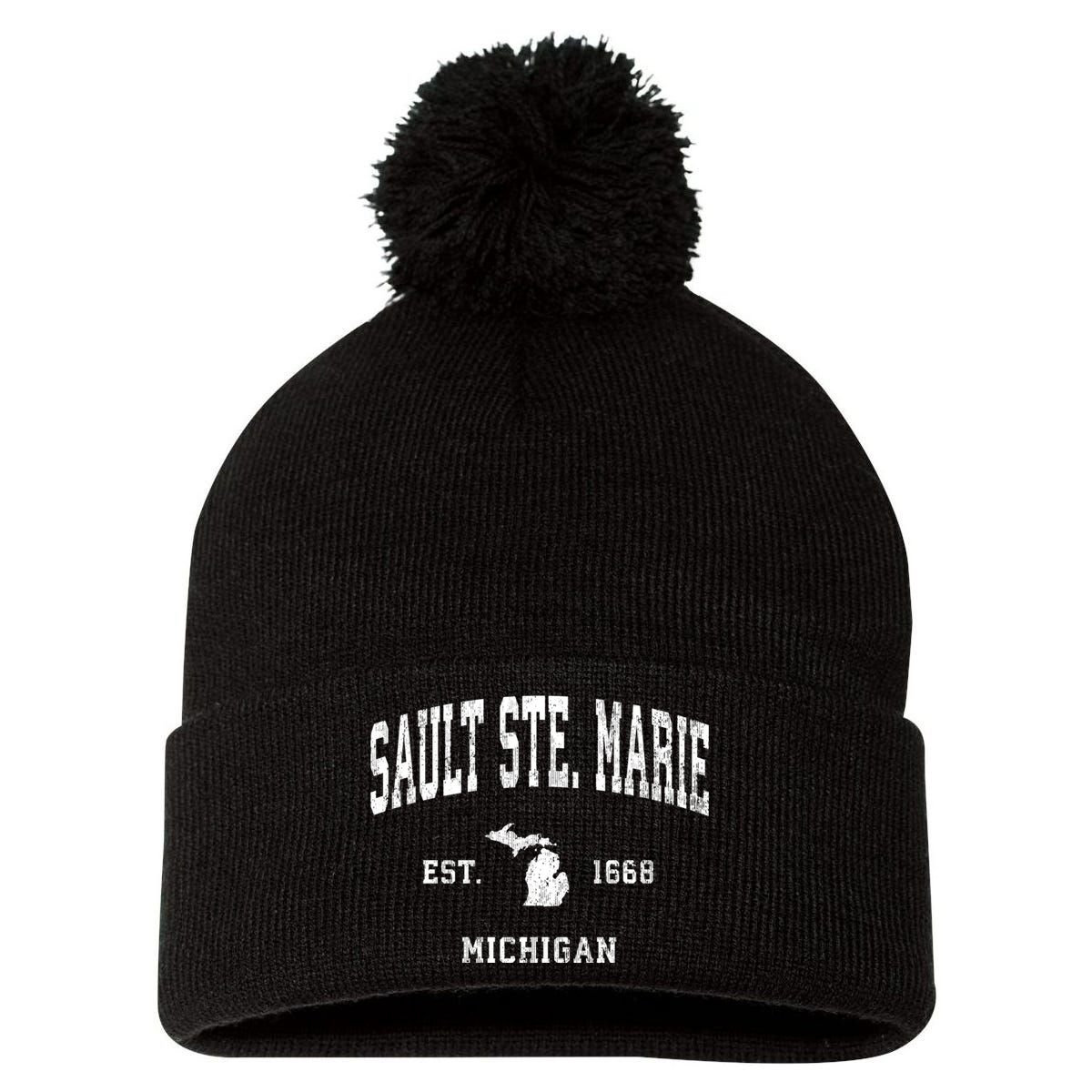 Sault Ste. Marie Michigan Mi Vintage Athletic Sports Pom Pom 12in Knit Beanie