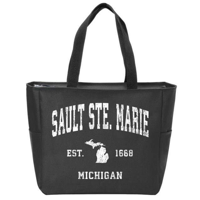 Sault Ste. Marie Michigan Mi Vintage Athletic Sports Zip Tote Bag