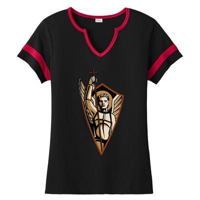 St Saint Michael the Archangel Catholic Angel Warrior Ladies Halftime Notch Neck Tee