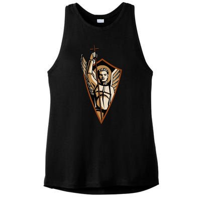 St Saint Michael the Archangel Catholic Angel Warrior Ladies PosiCharge Tri-Blend Wicking Tank