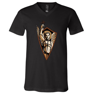 St Saint Michael the Archangel Catholic Angel Warrior V-Neck T-Shirt