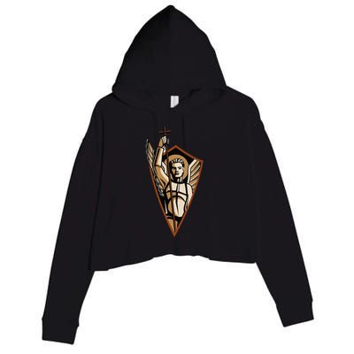 St Saint Michael the Archangel Catholic Angel Warrior Crop Fleece Hoodie