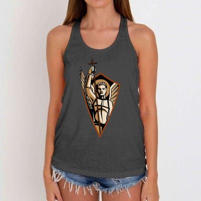 St Saint Michael the Archangel Catholic Angel Warrior Women's Knotted Racerback Tank