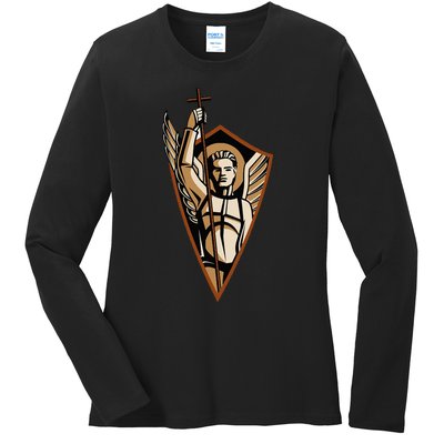 St Saint Michael the Archangel Catholic Angel Warrior Ladies Long Sleeve Shirt