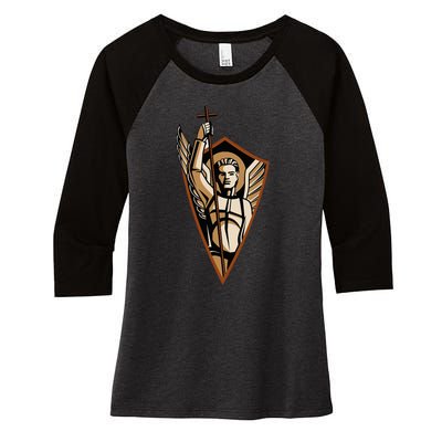 St Saint Michael the Archangel Catholic Angel Warrior Women's Tri-Blend 3/4-Sleeve Raglan Shirt