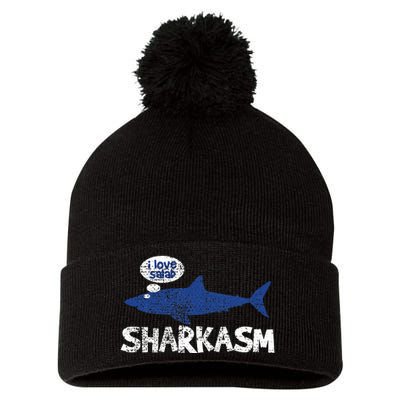 Shark Sharkasm Marine Biology Pom Pom 12in Knit Beanie