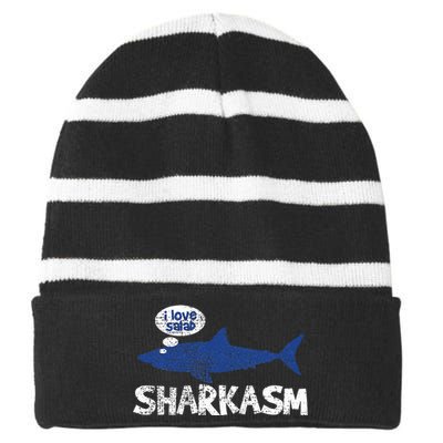 Shark Sharkasm Marine Biology Striped Beanie with Solid Band