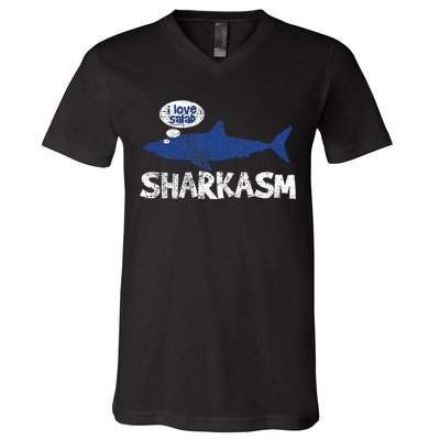 Shark Sharkasm Marine Biology Funny V-Neck T-Shirt