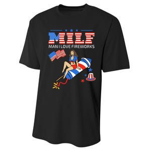 Saying Sarcastic MILF Man I Love Fireworks Performance Sprint T-Shirt