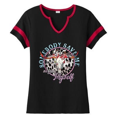 Somebody Save Me Country Music Retro Cowgirl Ladies Halftime Notch Neck Tee