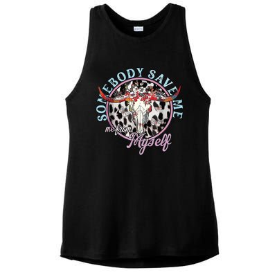 Somebody Save Me Country Music Retro Cowgirl Ladies PosiCharge Tri-Blend Wicking Tank