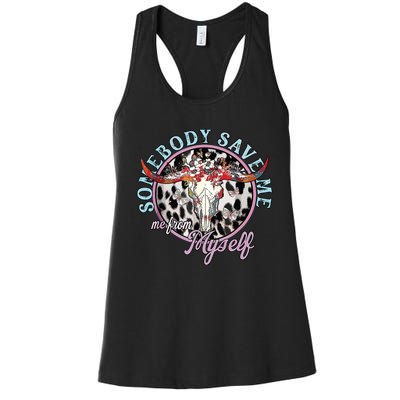 Somebody Save Me Country Music Retro Cowgirl Women's Racerback Tank