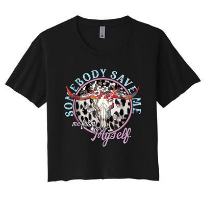 Somebody Save Me Country Music Retro Cowgirl Women's Crop Top Tee