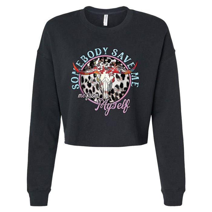 Somebody Save Me Country Music Retro Cowgirl Cropped Pullover Crew