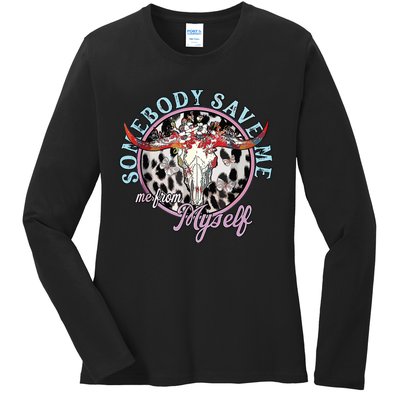 Somebody Save Me Country Music Retro Cowgirl Ladies Long Sleeve Shirt