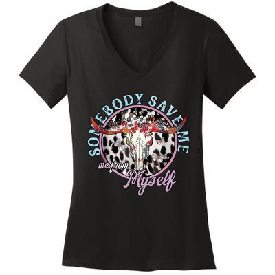 Somebody Save Me Country Music Retro Cowgirl Women's V-Neck T-Shirt