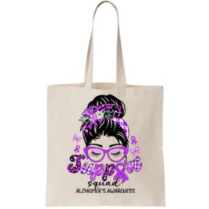 Support Squad Messy Bun Leopard Alzheimer's Awareness Tote Bag