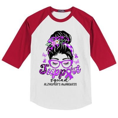 Support Squad Messy Bun Leopard Alzheimer's Awareness Kids Colorblock Raglan Jersey