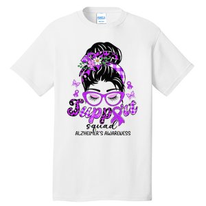 Support Squad Messy Bun Leopard Alzheimer's Awareness Tall T-Shirt