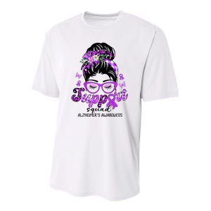 Support Squad Messy Bun Leopard Alzheimer's Awareness Youth Performance Sprint T-Shirt