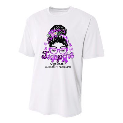 Support Squad Messy Bun Leopard Alzheimer's Awareness Youth Performance Sprint T-Shirt