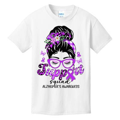 Support Squad Messy Bun Leopard Alzheimer's Awareness Kids T-Shirt