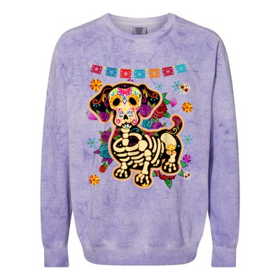 Sugar Skull Mexican Dachshund Bone Halloween Day Of Dead Colorblast Crewneck Sweatshirt