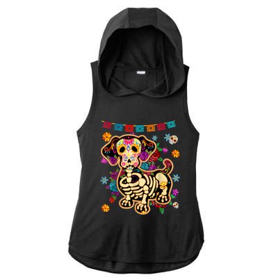 Sugar Skull Mexican Dachshund Bone Halloween Day Of Dead Ladies PosiCharge Tri-Blend Wicking Draft Hoodie Tank