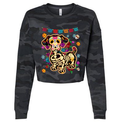 Sugar Skull Mexican Dachshund Bone Halloween Day Of Dead Cropped Pullover Crew