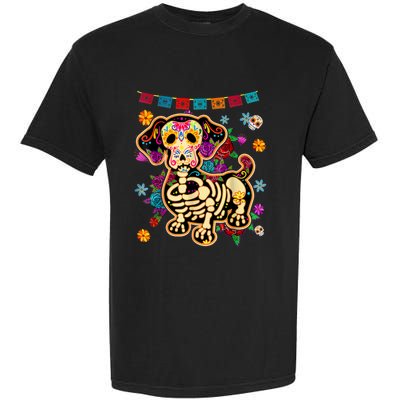 Sugar Skull Mexican Dachshund Bone Halloween Day Of Dead Garment-Dyed Heavyweight T-Shirt