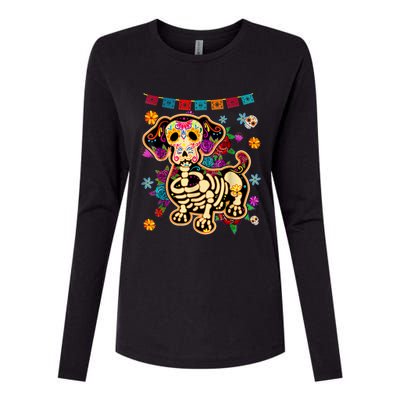 Sugar Skull Mexican Dachshund Bone Halloween Day Of Dead Womens Cotton Relaxed Long Sleeve T-Shirt