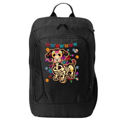 Sugar Skull Mexican Dachshund Bone Halloween Day Of Dead City Backpack