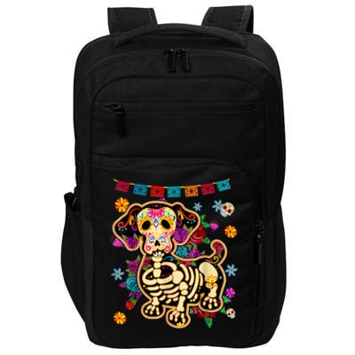 Sugar Skull Mexican Dachshund Bone Halloween Day Of Dead Impact Tech Backpack