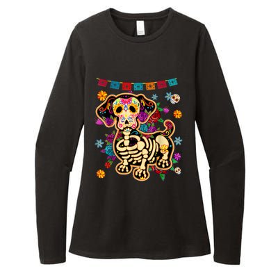 Sugar Skull Mexican Dachshund Bone Halloween Day Of Dead Womens CVC Long Sleeve Shirt