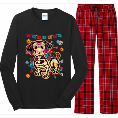 Sugar Skull Mexican Dachshund Bone Halloween Day Of Dead Long Sleeve Pajama Set