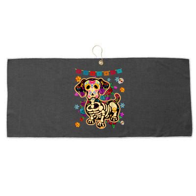 Sugar Skull Mexican Dachshund Bone Halloween Day Of Dead Large Microfiber Waffle Golf Towel