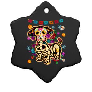 Sugar Skull Mexican Dachshund Bone Halloween Day Of Dead Ceramic Star Ornament