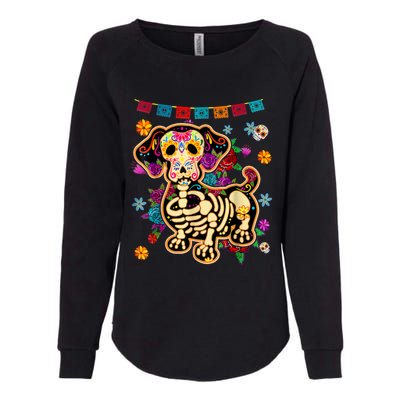 Sugar Skull Mexican Dachshund Bone Halloween Day Of Dead Womens California Wash Sweatshirt